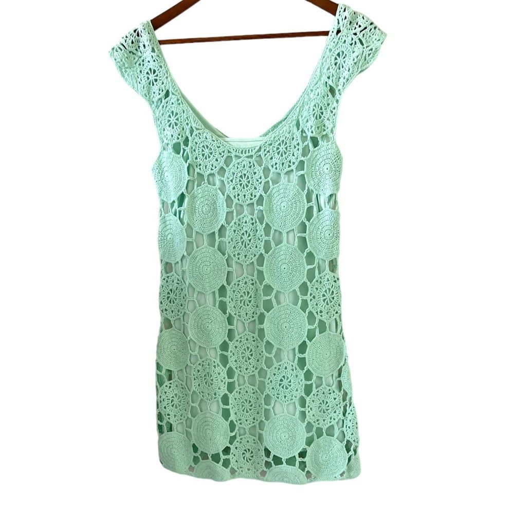 Gianni Bini NEW Melody Crochet Lined Mini Dress In Crystal Green Size S